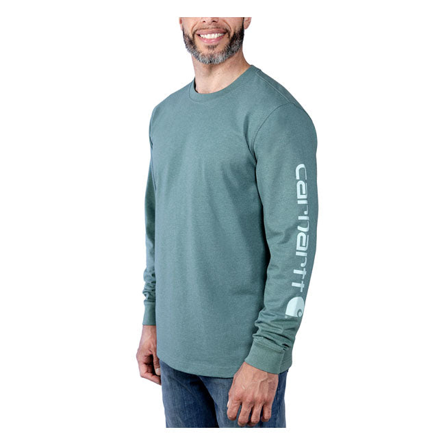 Carhartt Logo Long Sleeve T-Shirt Sea Pine Heather - FREE UK Shipping, FREE 365 Day Returns | Moto Central