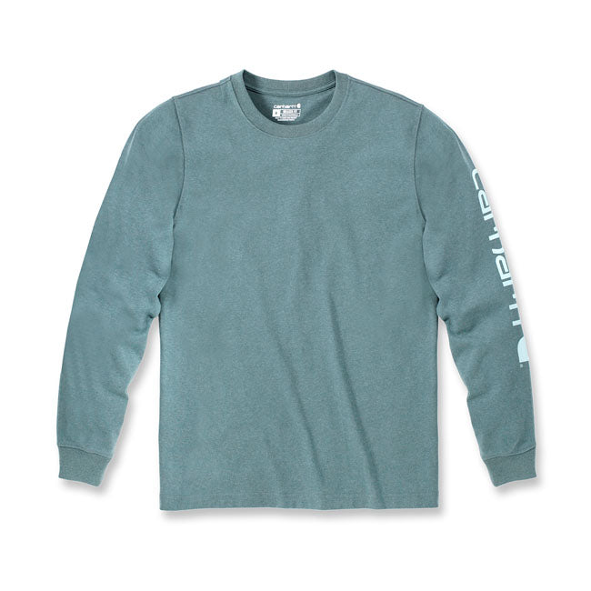 Carhartt Logo Long Sleeve T-Shirt Sea Pine Heather - FREE UK Shipping, FREE 365 Day Returns | Moto Central