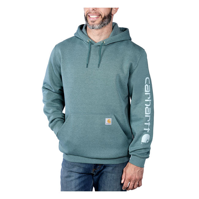 Carhartt Sleeve Logo Hoodie Sea Pine Heather - FREE UK Shipping, FREE 365 Day Returns | Moto Central