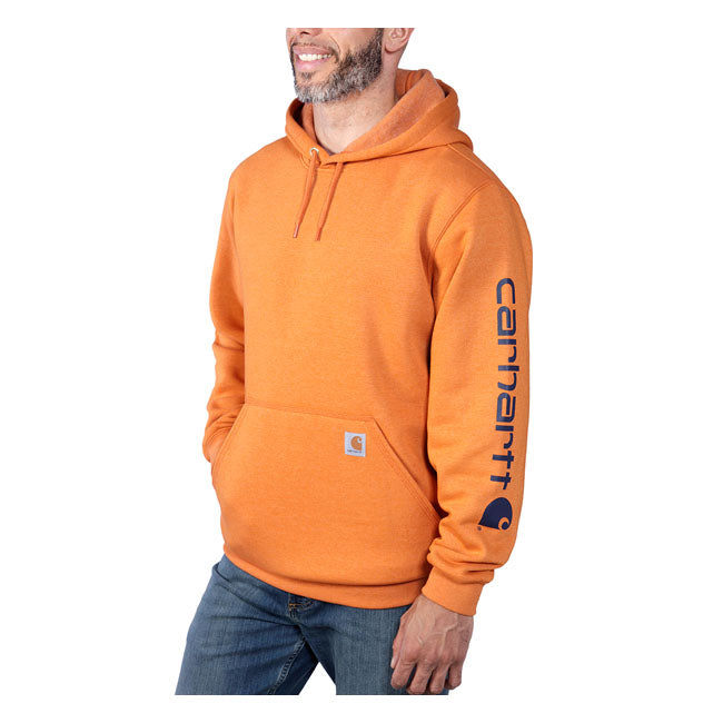 Carhartt Sleeve Logo Hoodie Marmalade Heather - FREE UK Shipping, FREE 365 Day Returns | Moto Central