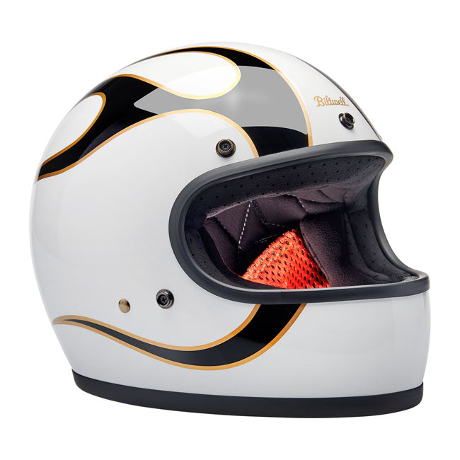 Biltwell Gringo Full Face Helmet Gloss White / Black Flames