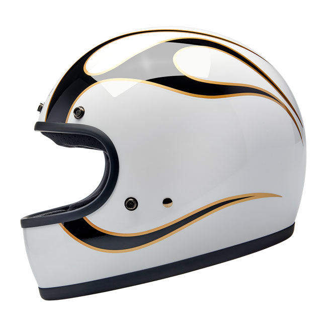 Biltwell Gringo Full Face Helmet Gloss White / Black Flames