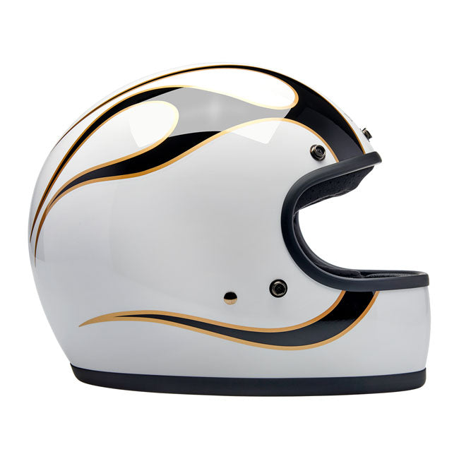 Biltwell Gringo Full Face Helmet Gloss White / Black Flames