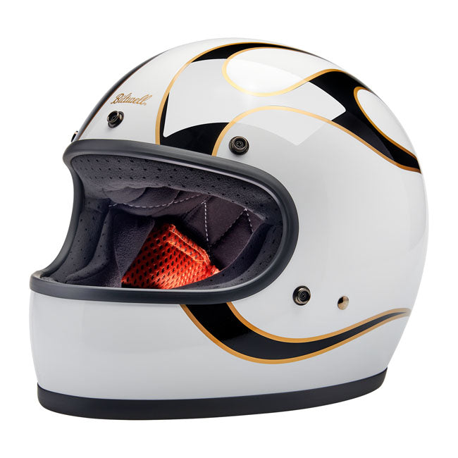 Biltwell Gringo Full Face Helmet Gloss White / Black Flames