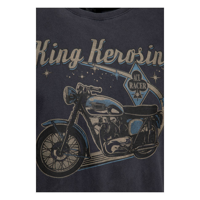 King Kerosin Ace Racer Oilwashed T-Shirt Black - FREE UK Shipping, FREE 365 Day Returns | Moto Central