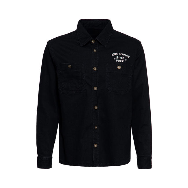 King Kerosin Ride Free Workwear Denim Shirt Black Wash - FREE UK Shipping, FREE 365 Day Returns | Moto Central