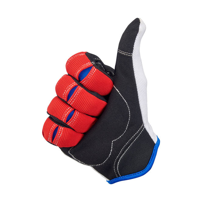 Biltwell Moto Gloves Red / White / Blue - FREE UK Shipping, FREE 365 Day Returns | Moto Central