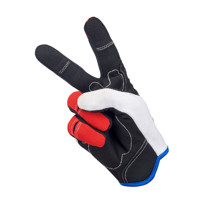 Biltwell Moto Gloves Red / White / Blue - FREE UK Shipping, FREE 365 Day Returns | Moto Central