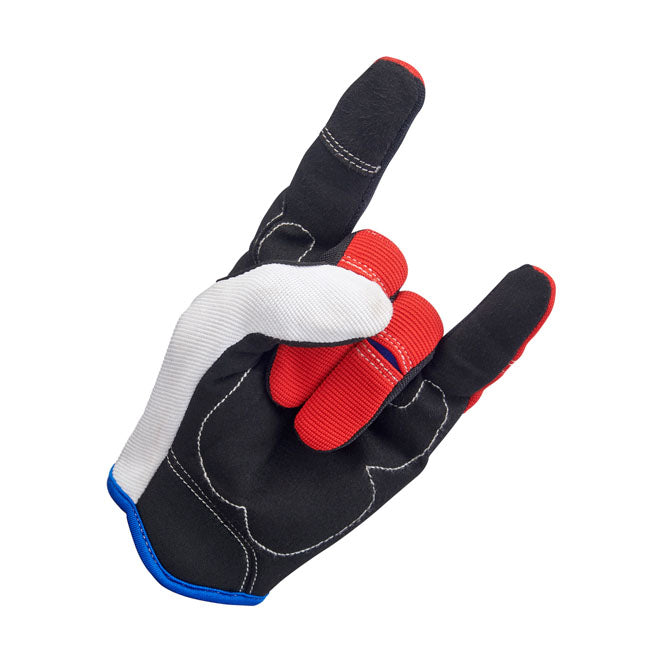 Biltwell Moto Gloves Red / White / Blue - FREE UK Shipping, FREE 365 Day Returns | Moto Central