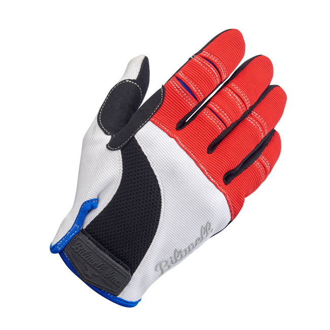 Biltwell Moto Gloves Red / White / Blue - FREE UK Shipping, FREE 365 Day Returns | Moto Central