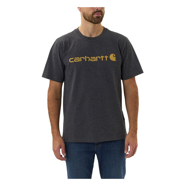 Carhartt Core Logo Short Sleeves T-Shirt Carbon Heather - FREE UK Shipping, FREE 365 Day Returns | Moto Central