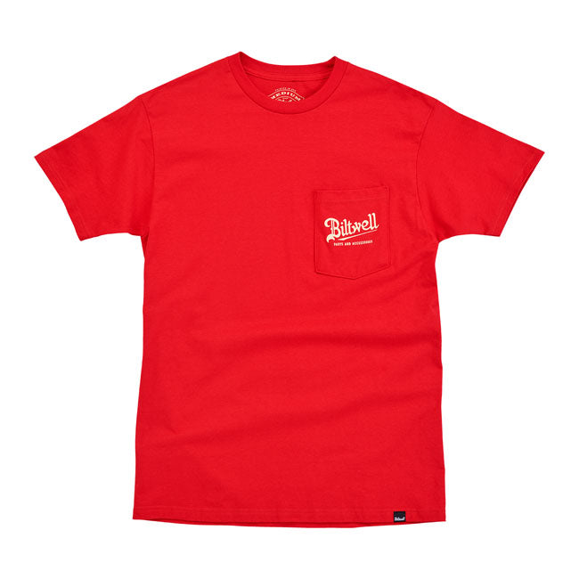 Biltwell Quality Goods Pocket T-Shirt Bright Red  - FREE UK Shipping, FREE 365 Day Returns | Moto Central