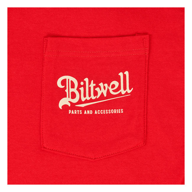 Biltwell Quality Goods Pocket T-Shirt Bright Red  - FREE UK Shipping, FREE 365 Day Returns | Moto Central