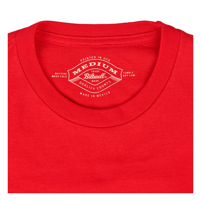 Biltwell Quality Goods Pocket T-Shirt Bright Red  - FREE UK Shipping, FREE 365 Day Returns | Moto Central