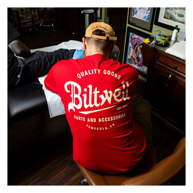 Biltwell Quality Goods Pocket T-Shirt Bright Red  - FREE UK Shipping, FREE 365 Day Returns | Moto Central