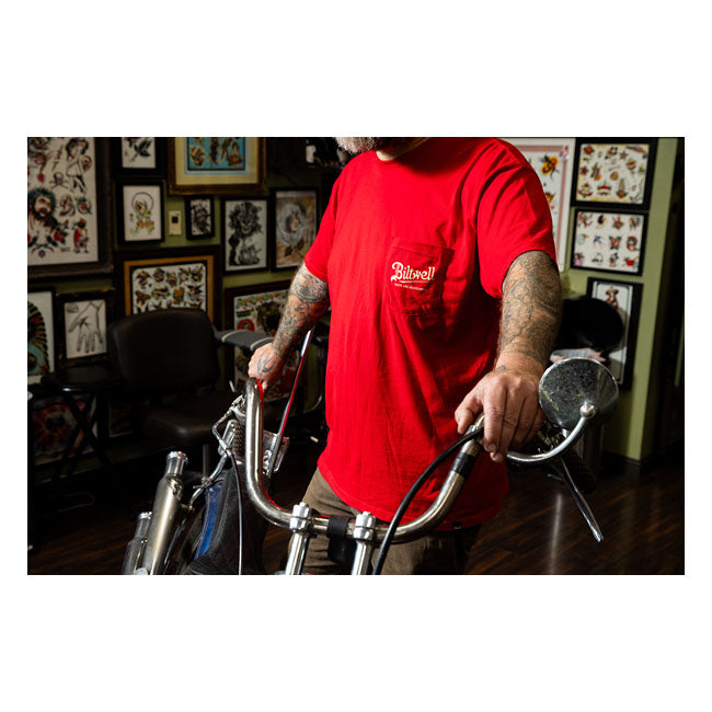 Biltwell Quality Goods Pocket T-Shirt Bright Red  - FREE UK Shipping, FREE 365 Day Returns | Moto Central