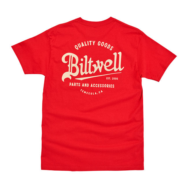 Biltwell Quality Goods Pocket T-Shirt Bright Red  - FREE UK Shipping, FREE 365 Day Returns | Moto Central