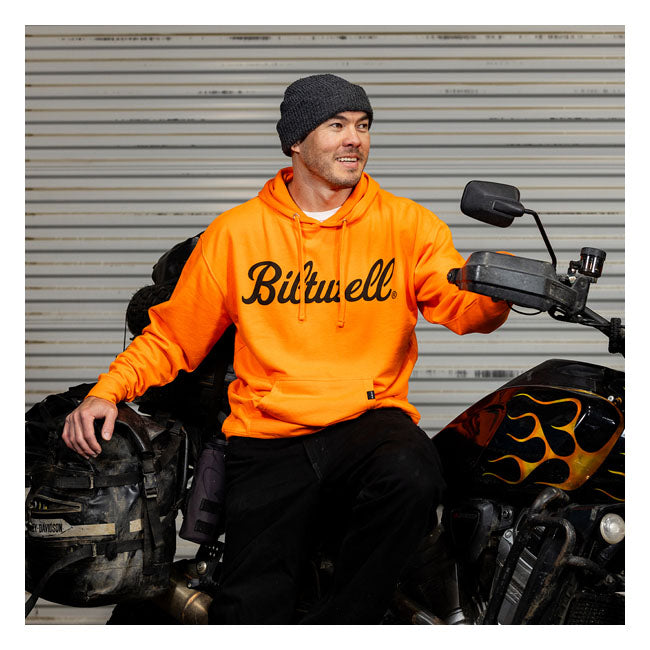 Biltwell Script Pullover Hoodie Hi-Vis Orange - FREE UK Shipping, FREE 365 Day Returns | Moto Central