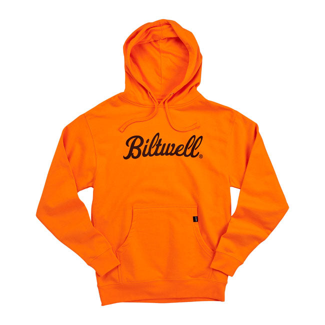 Biltwell Script Pullover Hoodie Hi-Vis Orange - FREE UK Shipping, FREE 365 Day Returns | Moto Central