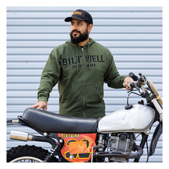 Biltwell Stencip Zip Hoodie Green - FREE UK Shipping, FREE 365 Day Returns | Moto Central