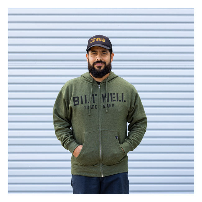 Biltwell Stencip Zip Hoodie Green - FREE UK Shipping, FREE 365 Day Returns | Moto Central