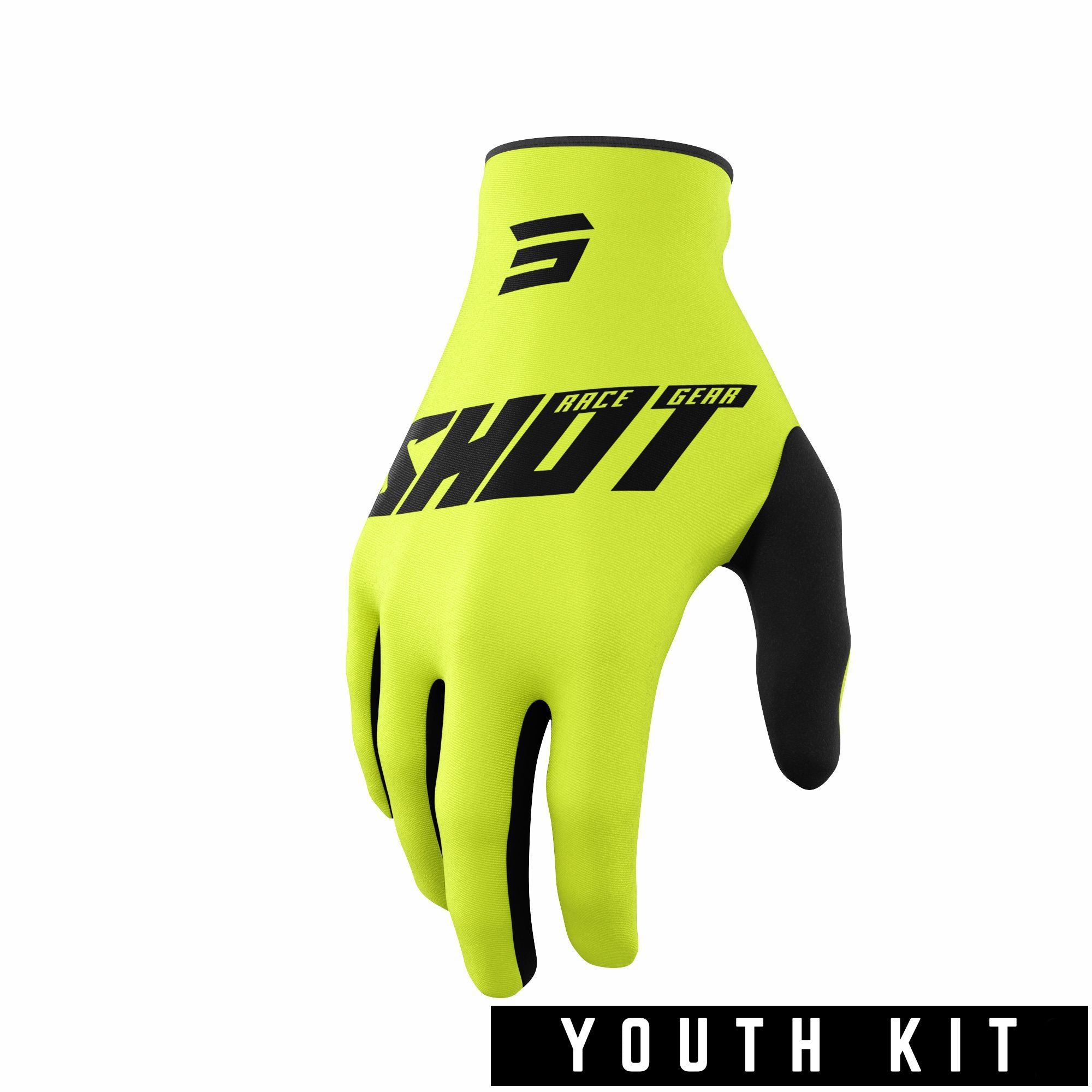 Shot Raw Youth Gloves Burst Neon Yellow  - FREE UK Delivery - Moto Central