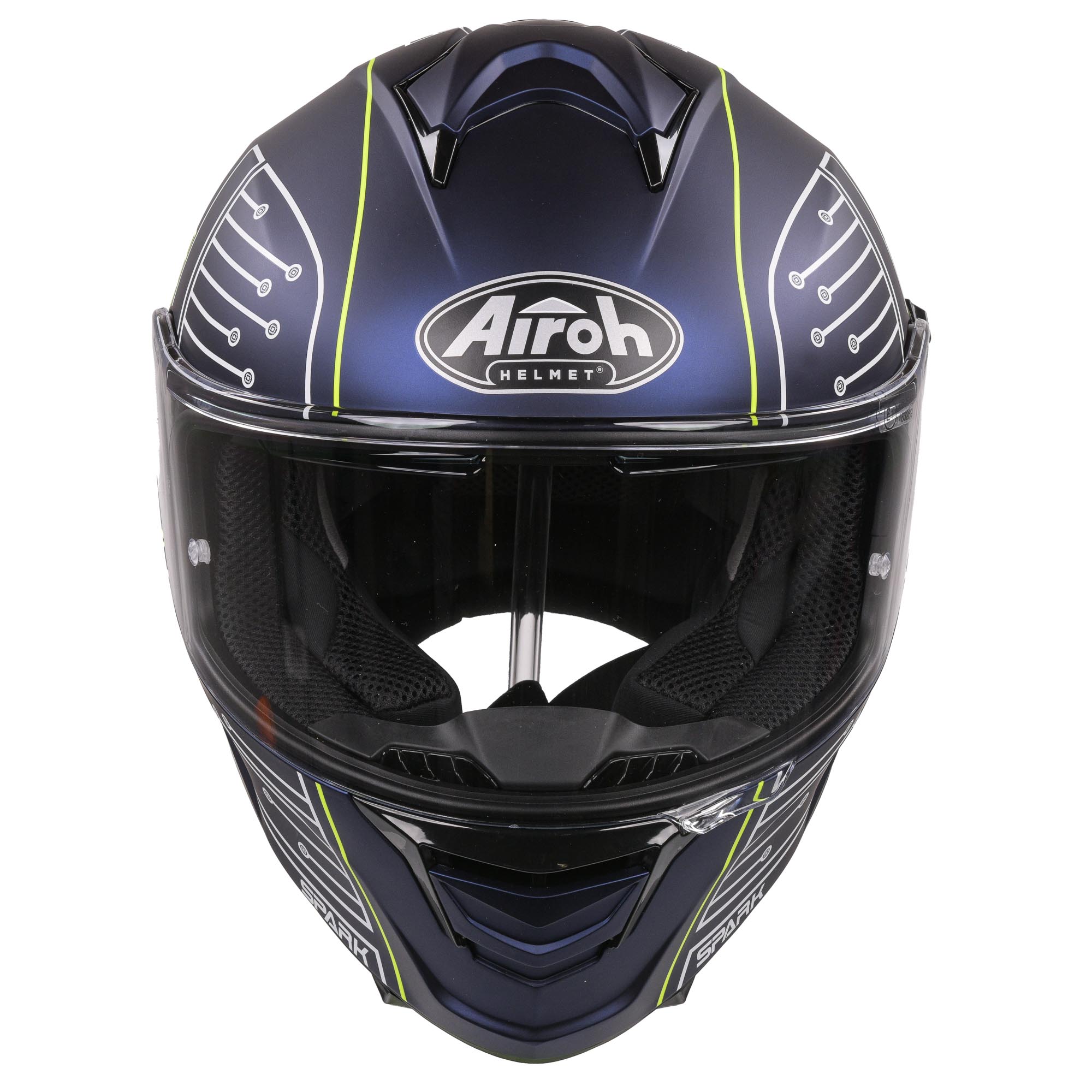 Airoh Spark Flow Full Face Helmet Fluo Yellow / Matt Blue Circuit  - FREE UK Delivery - Moto Central