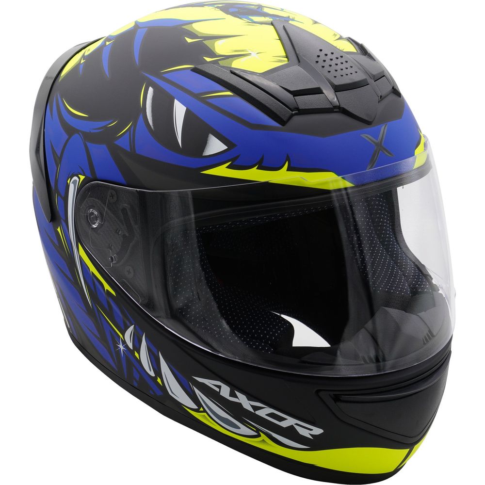 Axor Rage Full Face Helmet Matt Python Blue / Yellow / Black - FREE UK Shipping, FREE 365 Day Returns | Moto Central