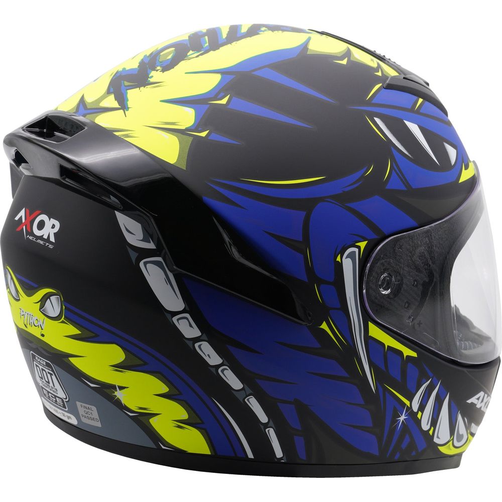 Axor Rage Full Face Helmet Matt Python Blue / Yellow / Black - FREE UK Shipping, FREE 365 Day Returns | Moto Central