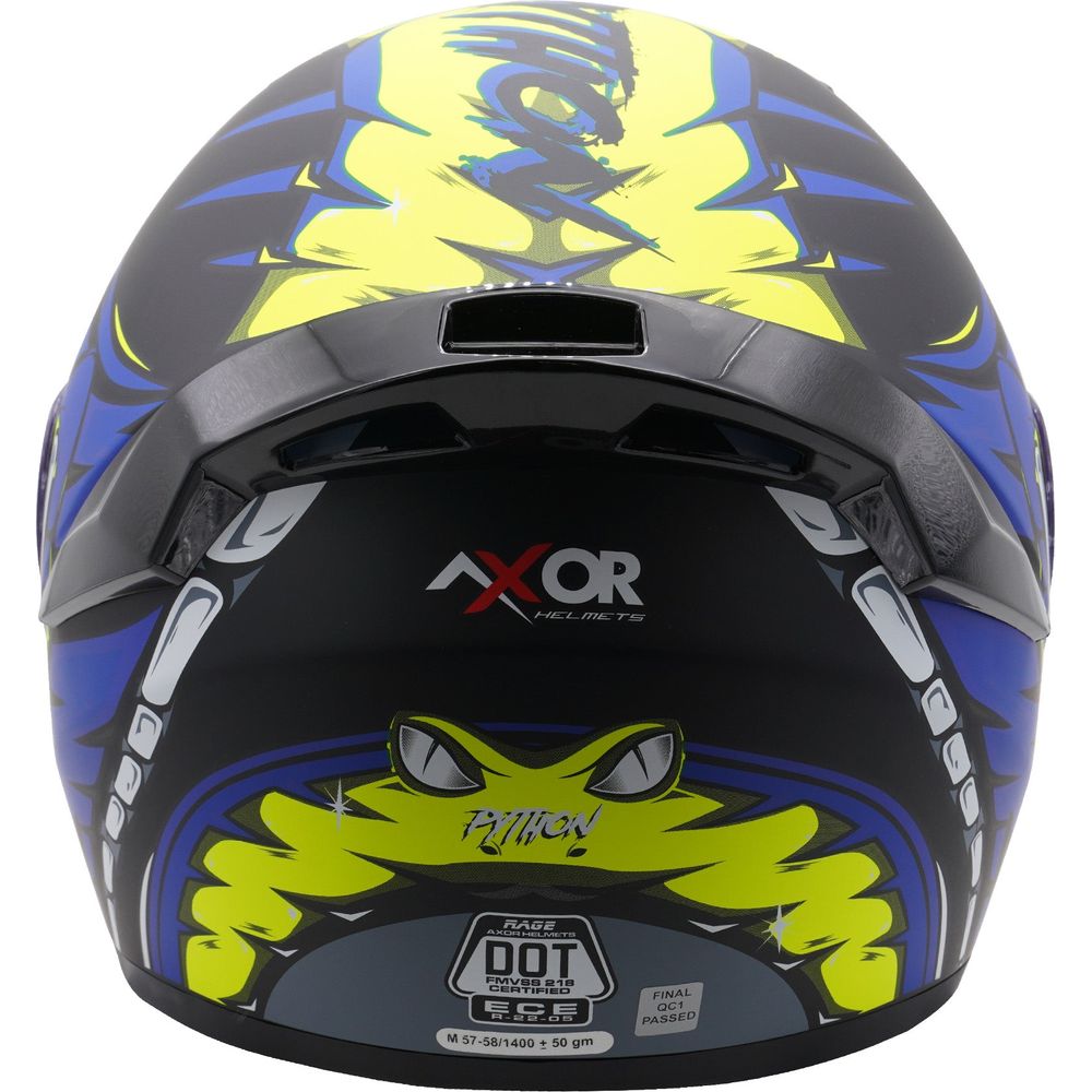 Axor Rage Full Face Helmet Matt Python Blue / Yellow / Black - FREE UK Shipping, FREE 365 Day Returns | Moto Central