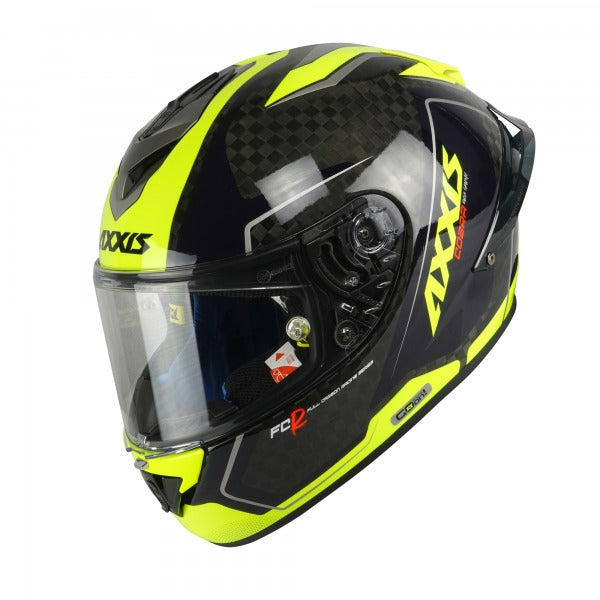 Axxis Cobra Rage A3 Carbon Full Face Helmet Gloss Fluo Yellow Including Free Dark Visor & Pinlock