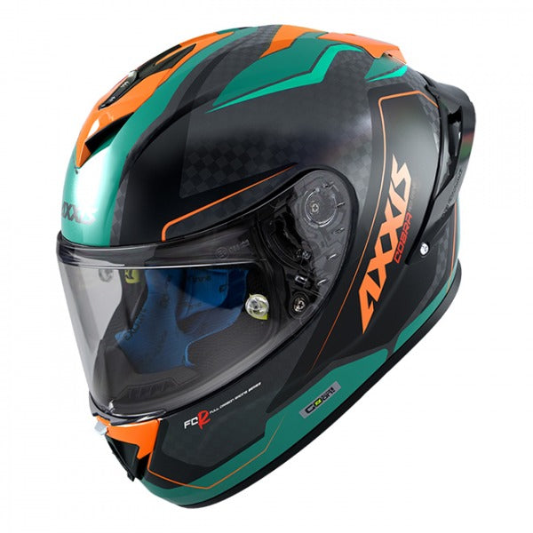 Axxis Cobra Rage A16 Carbon Full Face Helmet Matt Green Including Free Dark Visor & Pinlock