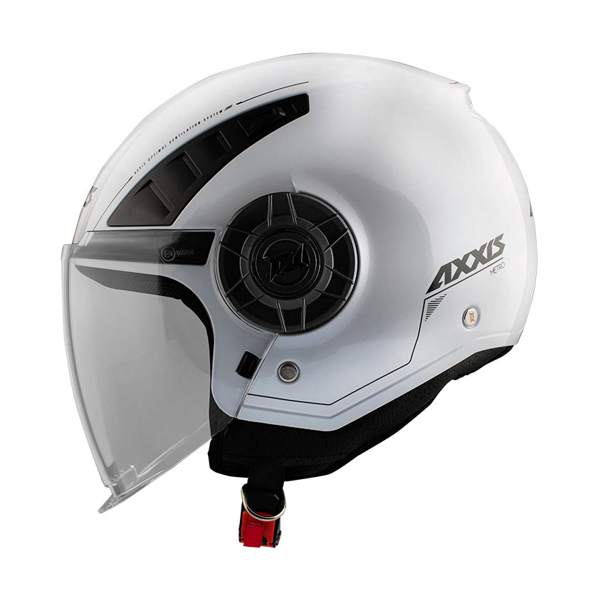 Axxis Metro Solid A0 Open Face Helmet Gloss Pearl White  - FREE UK Delivery - Moto Central