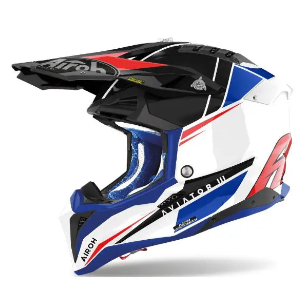 Airoh Aviator 3 Push Gloss Blue / Red - FREE UK Shipping, FREE 365 Day Returns | Moto Central