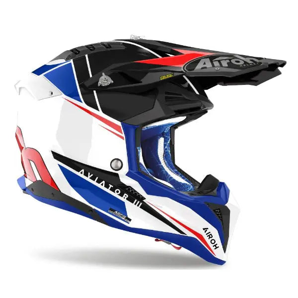 Airoh Aviator 3 Push Gloss Blue / Red - FREE UK Shipping, FREE 365 Day Returns | Moto Central