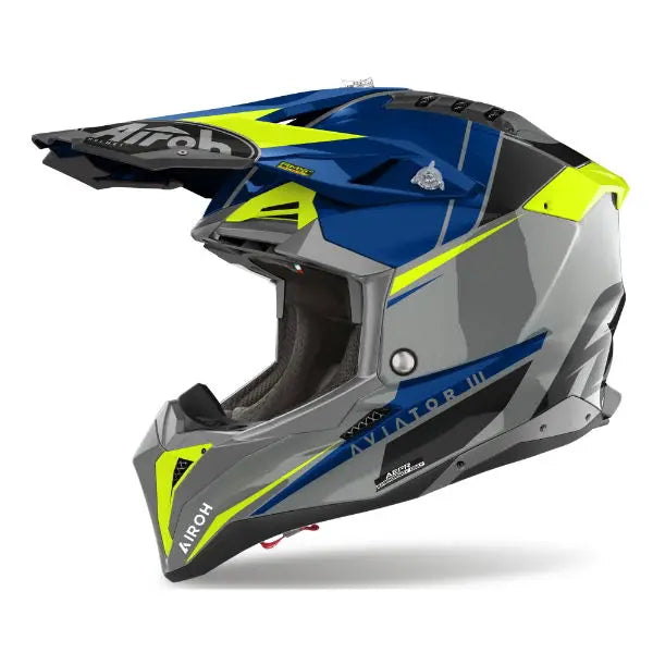 Airoh Aviator 3 Push Gloss Blue - FREE UK Shipping, FREE 365 Day Returns | Moto Central