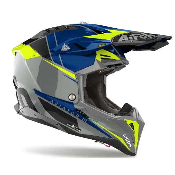 Airoh Aviator 3 Push Gloss Blue - FREE UK Shipping, FREE 365 Day Returns | Moto Central