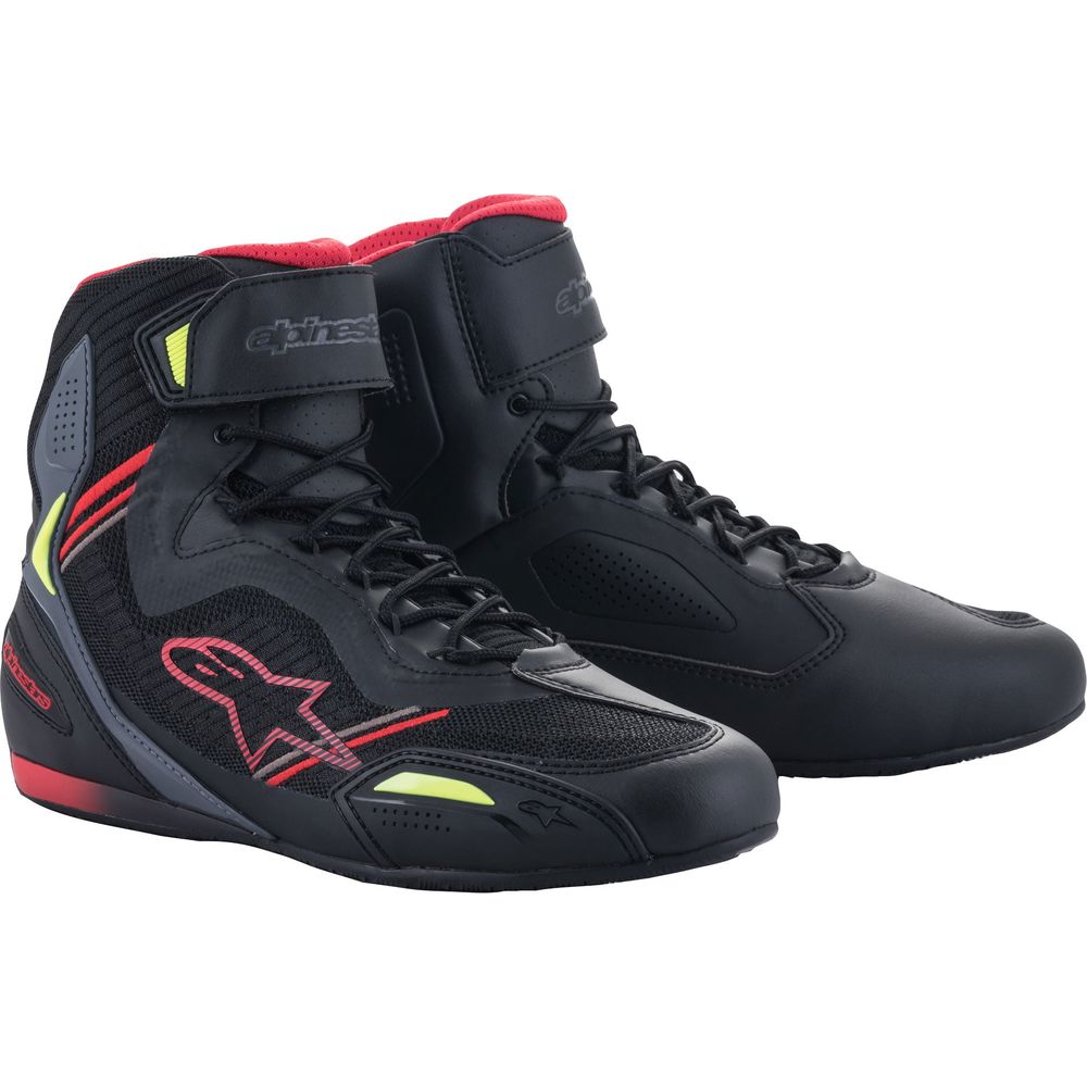 Alpinestars Faster-3 Rideknit Shoes Black / Red / Fluo Yellow  - FREE UK Shipping, FREE 365 Day Returns | Moto Central