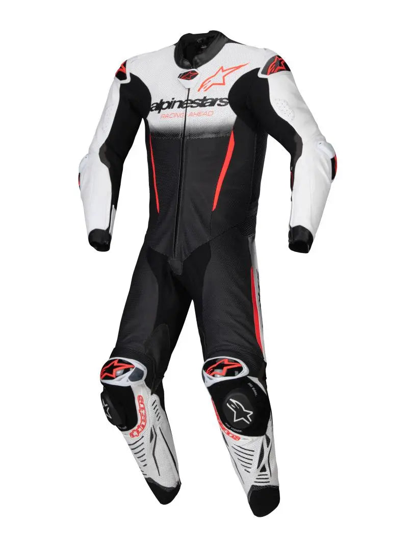 Alpinestars GP-R7 One Piece Leather Suit White / Black / Fluo Red - FREE UK Shipping, FREE 365 Day Returns | Moto Central