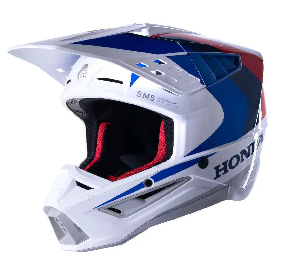 Alpinestars Honda S-M5 ECE 22.06 MX Helmet Gloss White / Blue / Red - FREE UK Shipping, FREE 365 Day Returns | Moto Central