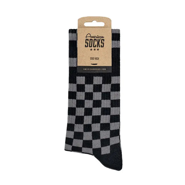 American Socks Mid High Checkerboard Grey Socks  - FREE UK Shipping, FREE 365 Day Returns | Moto Central