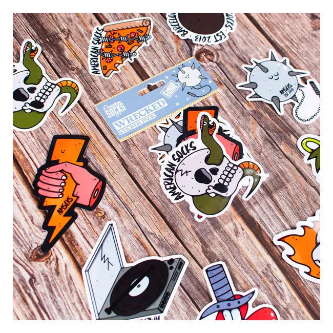 American Socks Wrecked Sticker Pack - 9 Stickers  - FREE UK Shipping, FREE 365 Day Returns | Moto Central