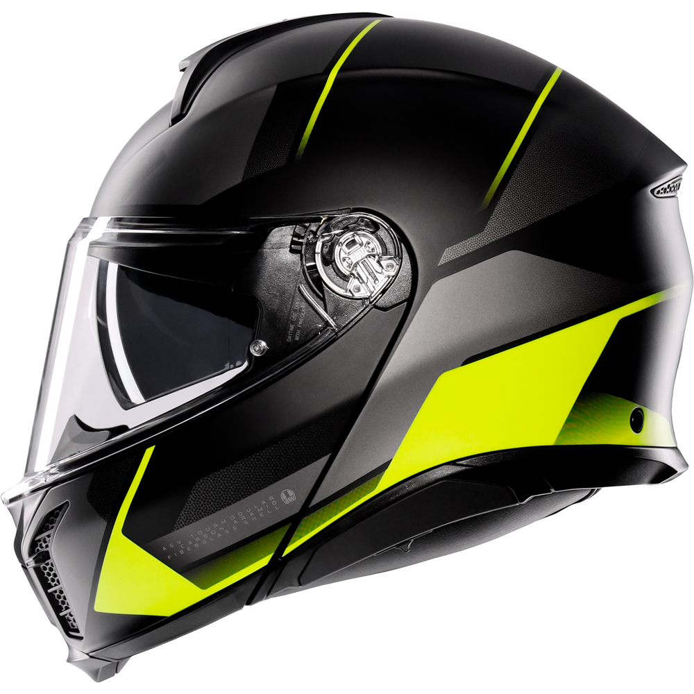 AGV Tour Modular Perception Flip-Up Helmet Black / Grey / Fluo Yellow  - FREE UK Shipping, FREE 365 Day Returns | Moto Central