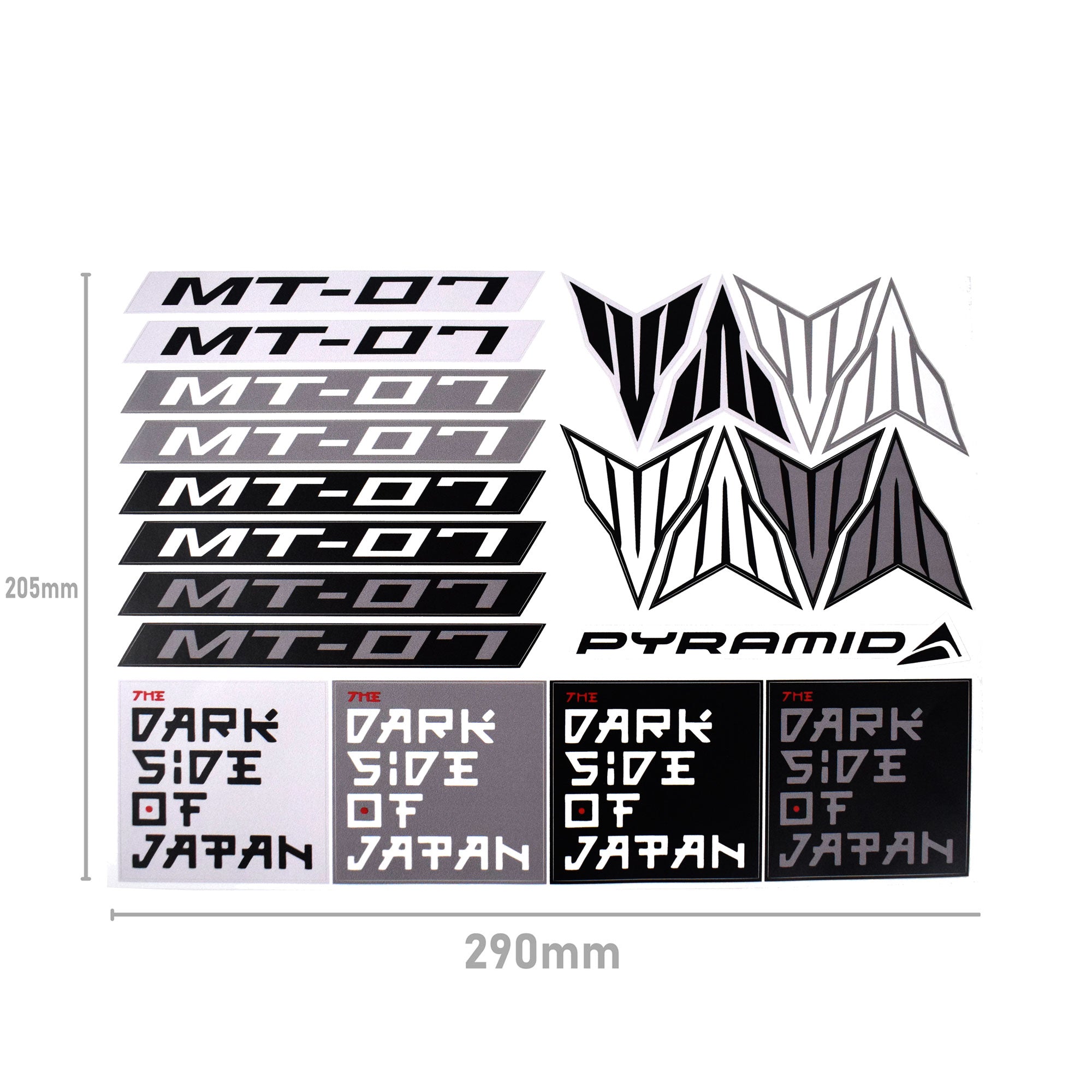 Pyramid Decals For Yamaha MT-07 Black - Set Of 21