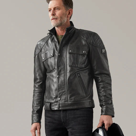 Belstaff Brooklands Hand Waxed Leather Jacket Antique Black