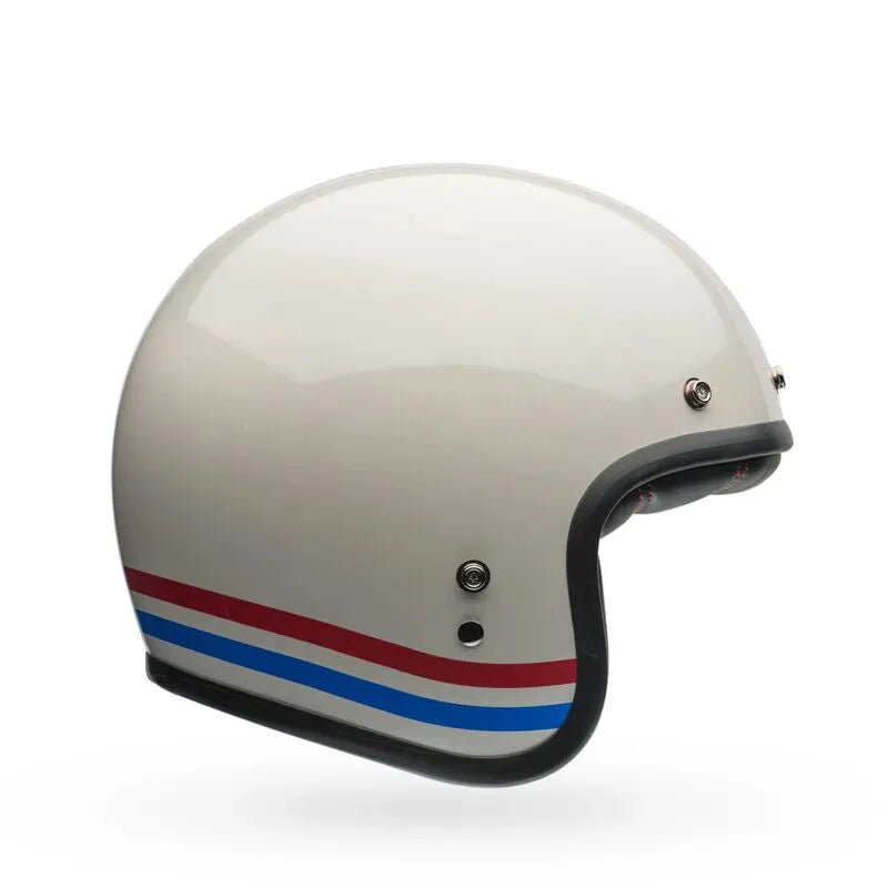 Bell Custom 500 Stripes ECE 22.06 Pearl White FREE UK Delivery, FREE 365 Day Returns | Moto Central