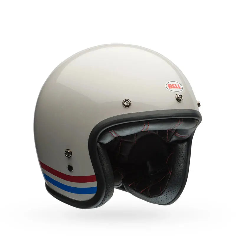 Bell Custom 500 Stripes ECE 22.06 Pearl White FREE UK Delivery, FREE 365 Day Returns | Moto Central