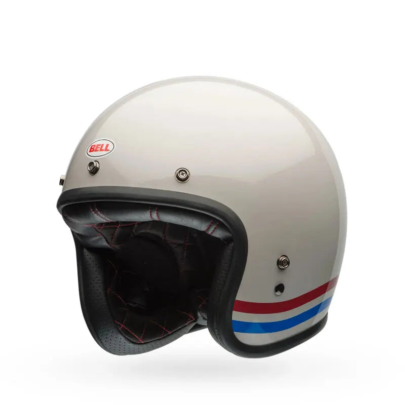 Bell Custom 500 Stripes ECE 22.06 Pearl White FREE UK Delivery, FREE 365 Day Returns | Moto Central