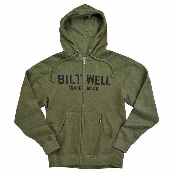 Biltwell Stencil Zip Hoodie Olive - FREE UK Shipping, FREE 365 Day Returns | Moto Central