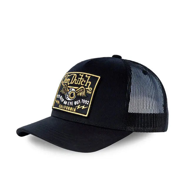 Von Dutch Heritage Cap Square Patch Eyes Gold / Black  - FREE UK Shipping, FREE 365 Day Returns | Moto Central